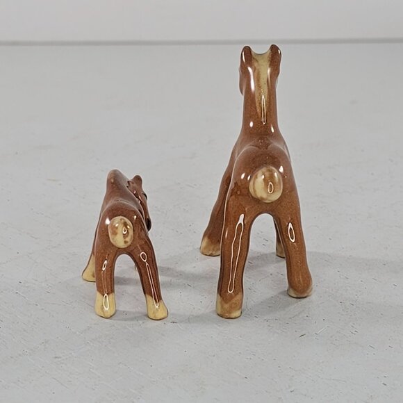Vintage Japan Ceramic Horse Figurines Brown Glaze Set Of 2 Miniature Collectible - Picture 6 of 8